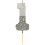 We heart birthdays glitter number candle 1, silver