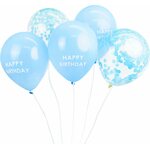 Balloonds, 5 pack, blue, happy birthday and confetti