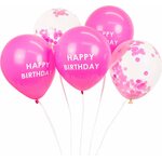 Balloons, 5 pack, pink, happy birthday and confetti