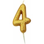 Age 4 Glitter Numeral Moulded Pick Candle Gold