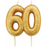 Age 60 Glitter Numeral Moulded Pick Candle Gold