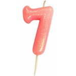 Age 7 Glitter Numeral Moulded Pick Candle Pink