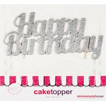 Glitter Happy Birthday Cake Topper Silver