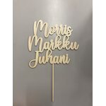 Wooden cake decoration with your own text 3 rows