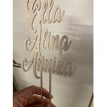 Wooden cake decoration with your own text 3 rows