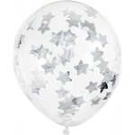 Confetti balloons - stars, 30 cm, silver: 1pkt/6pc.
