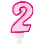 Birthday candle Number 2, pink, 7cm