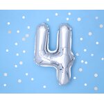 Foil Balloon Number ''4'', 35cm, silver