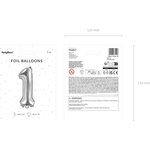 Foil Balloon Number ''1'', 35cm, silver