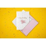 Syntymäpäiväkortti pinssillä, 10,5 x 14,8 cm ilmapallopuudelipinssi