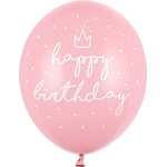 Ilmapallo 30 cm, Happy Birthday, baby pink 6 kpl/pkt