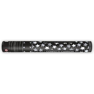 Confetti cannon with stars, silver, 40 cm