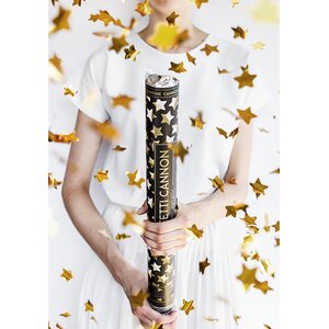 Confetti cannon with stars, gold, 60 cm