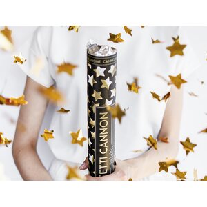 Confetti cannon with stars, gold, 60 cm