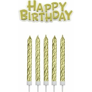 PME kultaiset kynttilät ja Happy Birthday plakaati