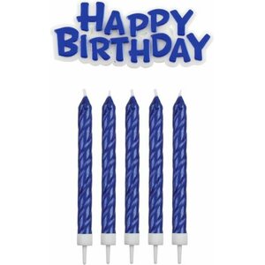 PME siniset kynttilät ja Happy Birthday plakaati