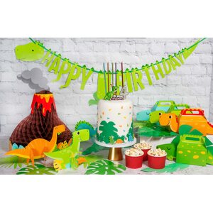 Kakunkoriste dinosaurus ja happy birthday -kyltti
