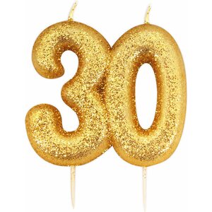 Age 30 Glitter Numeral Moulded Pick Candle Gold