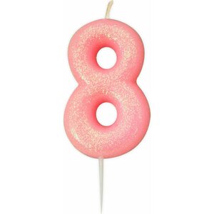 Age 8 Glitter Numeral Moulded Pick Candle Pink