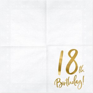 Napkins 18th Birthday, white, 33x33cm (1 pkt / 20 pc.)