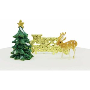 Merry christmas motto
*resin tree, plastic reindeer cake toppers & gold