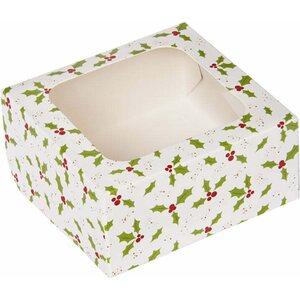 Holly print square treat boxes with window