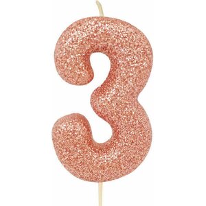 Age 3 Glitter Numeral Moulded Pick Candle rose gold