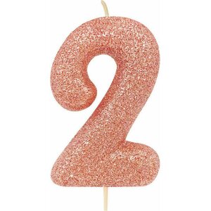 Age 2 Glitter Numeral Moulded Pick Candle rose gold