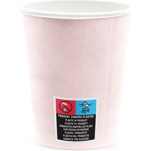 Cups Happy B'day!, light powder pink, 220ml 1pkt/6pc.