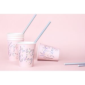 Cups Happy B'day!, light powder pink, 220ml 1pkt/6pc.