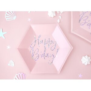 Pahvilautanen Happy Birthday puuteriroosa 20 cm 6 kpl/pkt