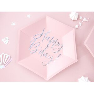 Pahvilautanen Happy Birthday puuteriroosa 20 cm 6 kpl/pkt