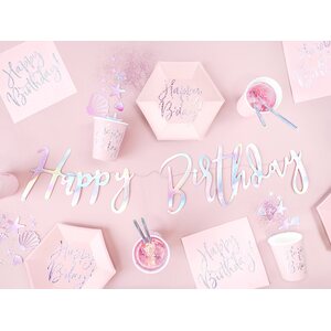 Pahvilautanen Happy Birthday puuteriroosa 20 cm 6 kpl/pkt