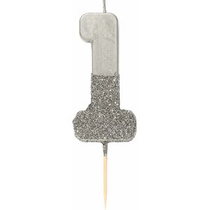 We heart birthdays glitter number candle 1, silver