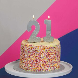 We heart birthdays glitter number candle 1, silver