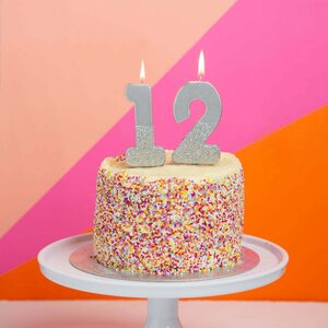 We heart birthdays glitter number candle 1, silver