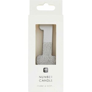 We heart birthdays glitter number candle 1, silver