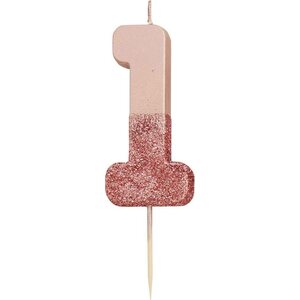 We heart birthdays glitter number candle 1, rose gold