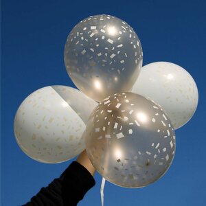 Balloons, 5 pack, gold and white confetti print