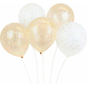 Balloons, 5 pack, gold and white confetti print