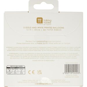 Balloons, 5 pack, gold and white confetti print