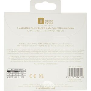 Balloons, 5 pack, pink, happy birthday and confetti