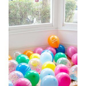 Balloons, 5 pack, pink, happy birthday and confetti