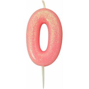 Age 0 Glitter Numeral Moulded Pick Candle Pink