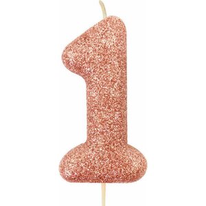Age 1 Glitter Numeral Moulded Pick Candle rose gold
