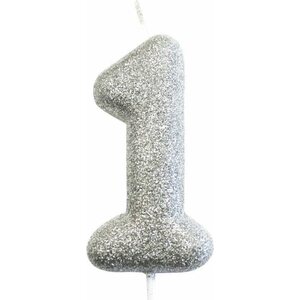 Age 1 Glitter Numeral Moulded Pick Candle Silver