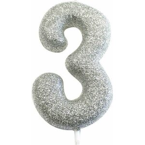Age 3 Glitter Numeral Moulded Pick Candle Silver