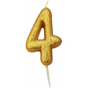 Age 4 Glitter Numeral Moulded Pick Candle Gold
