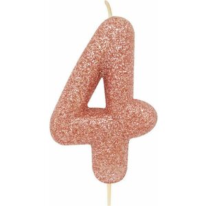 Age 4 Glitter Numeral Moulded Pick Candle rose gold