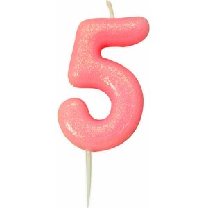 Age 5 Glitter Numeral Moulded Pick Candle Pink